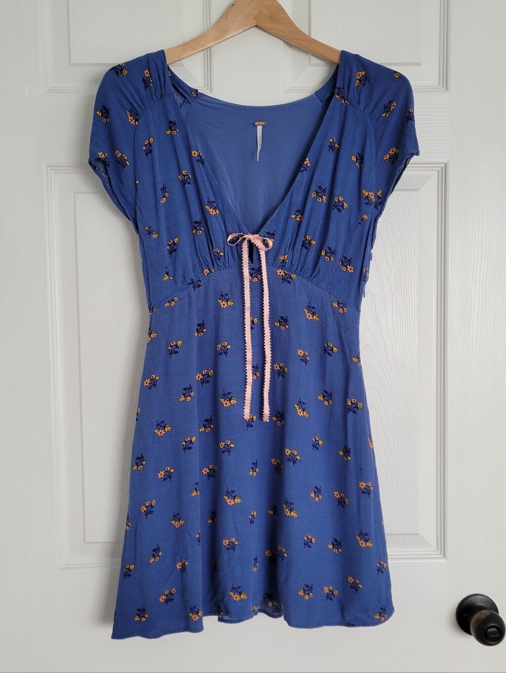 Free People Blue Floral Babydoll Dress With Satin Tie